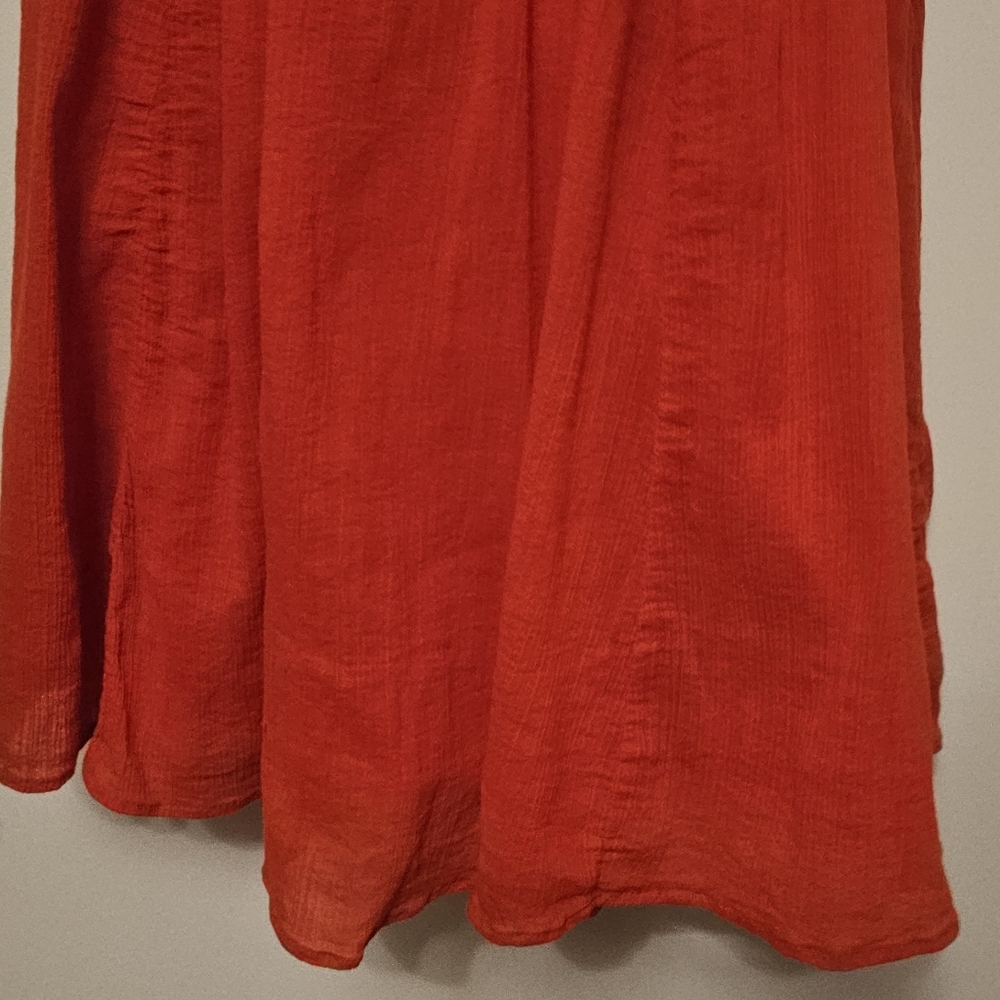 Maeve Anthropologie Red Smocked Waist Cotton Midi Dress Sz 6 Boho Cottagecore - Picture 6 of 9